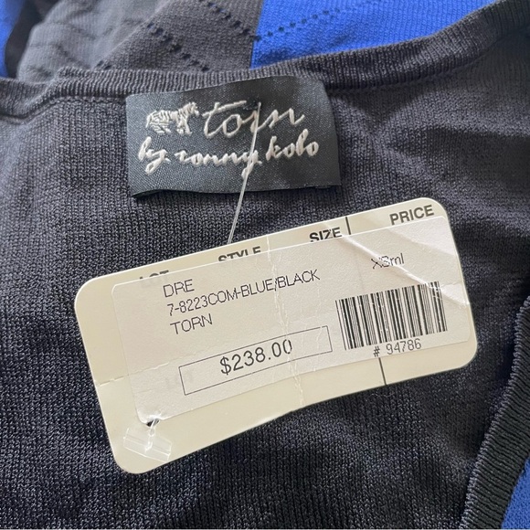 TORN BY RONNY KOBO Blue Black Color Block Knit Caterina Tyra Banks Dress NWT XS - Picture 10 of 12